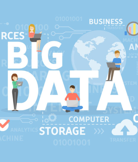 Big Data illustration. Word cloud with people. Idea of information and analysys.