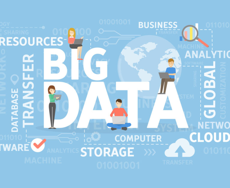 Big Data illustration. Word cloud with people. Idea of information and analysys.